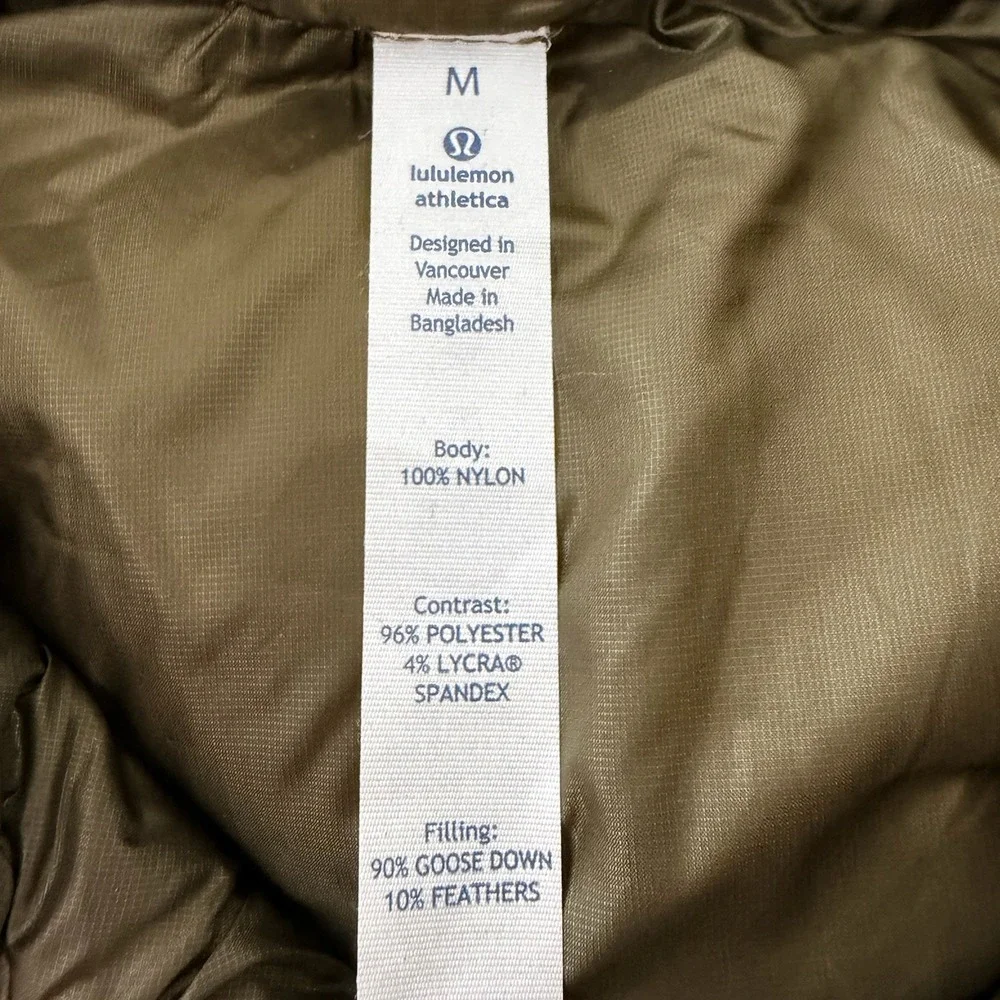 Lululemon Women's M Olive Green Goose Down Puffer Vest Full Zip Missing Hood